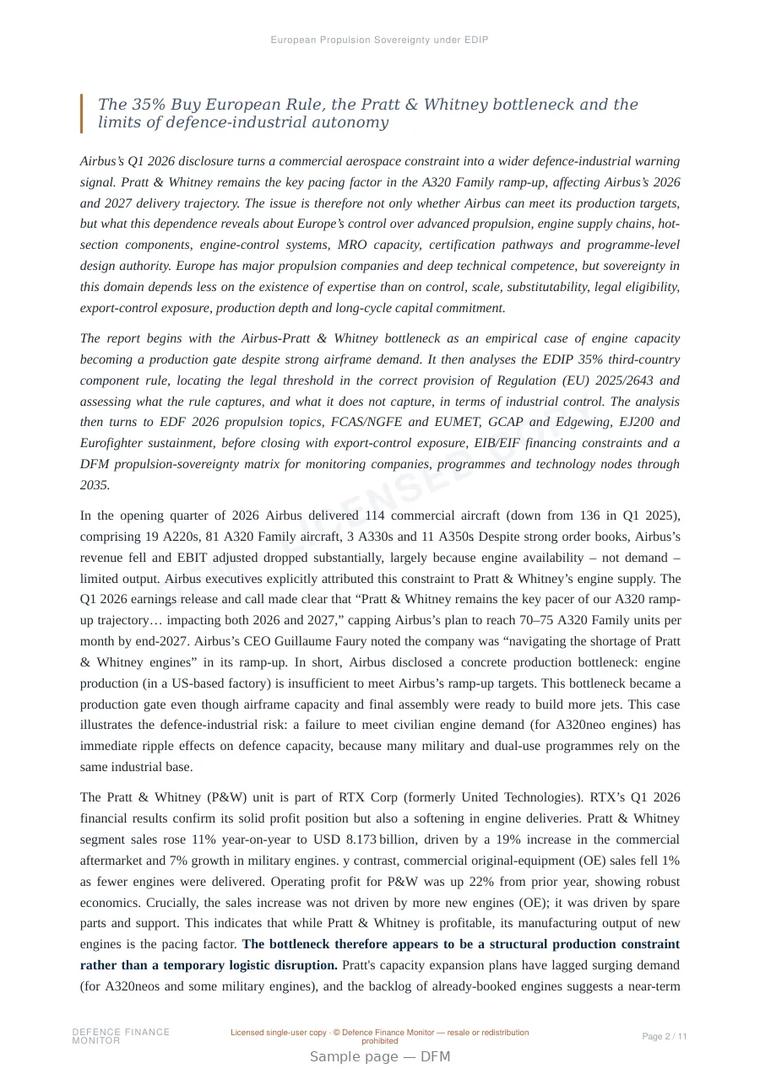 Sample page from “European Propulsion Sovereignty under EDIP” — 12-page report