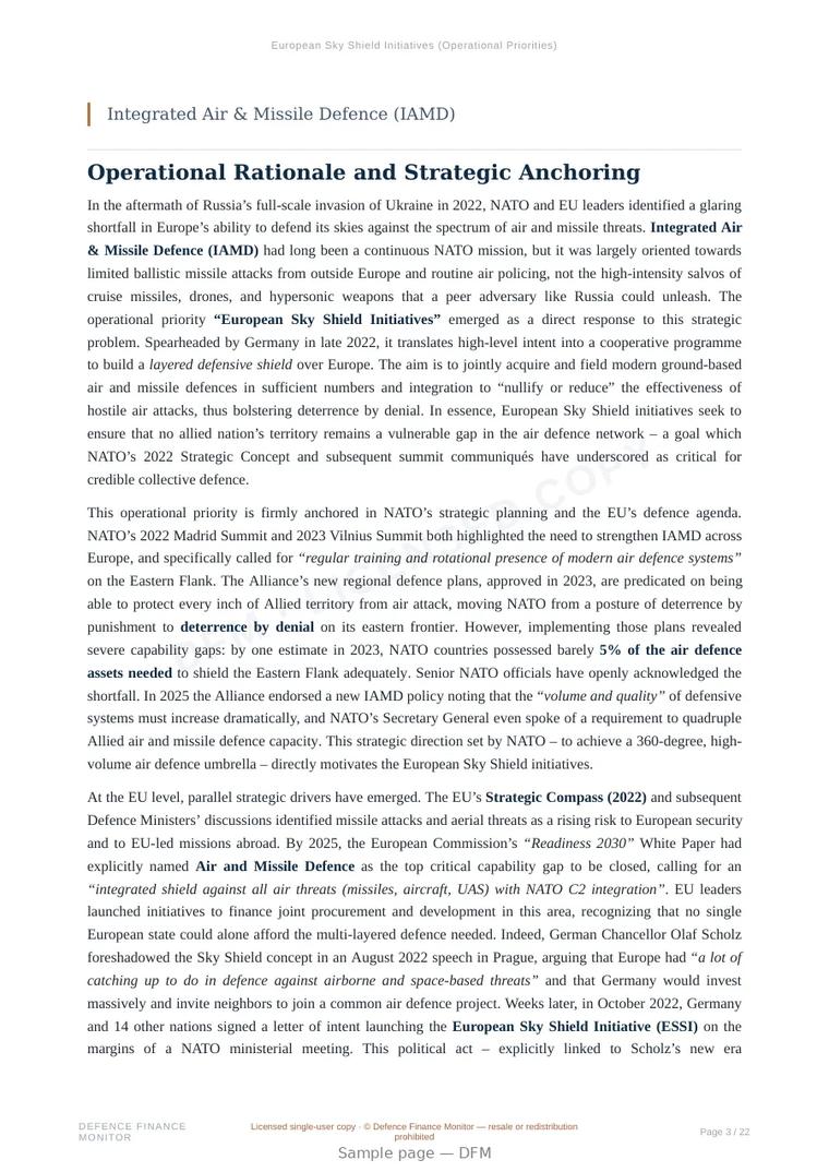 Sample page from “European Sky Shield Initiatives (Operational Priorities)” — 23-page report