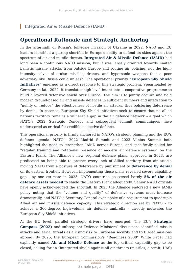 Sample page from “European Sky Shield Initiatives (Operational Priorities)” — 28-page report