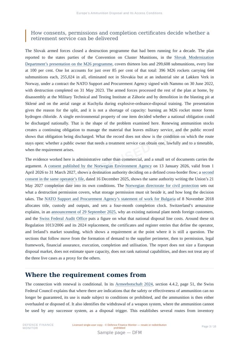 Sample page from “Europe’s Ammunition Disposal and Its Access Conditions” — 17-page report