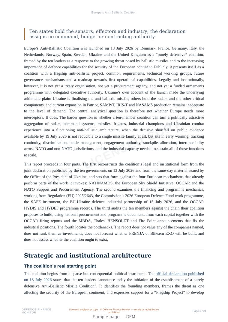 Sample page from “Europe’s Anti-Ballistic Coalition” — 22-page report