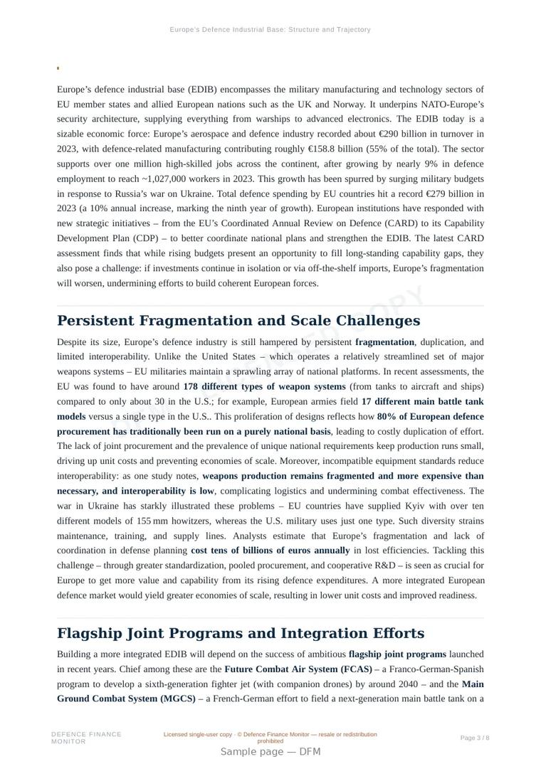 Sample page from “Europe’s Defence Industrial Base: Structure and Trajectory” — 9-page report