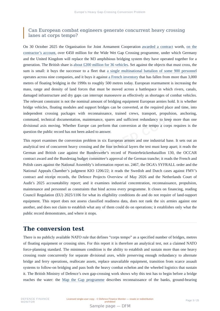 Sample page from “Europe’s Heavy Gap-Crossing Conversion Problem” — 26-page report