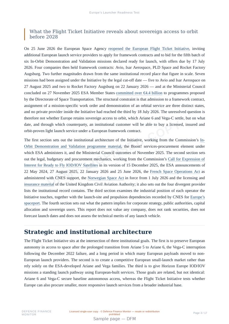 Sample page from “Europe’s Launcher Readiness Test” — 18-page report