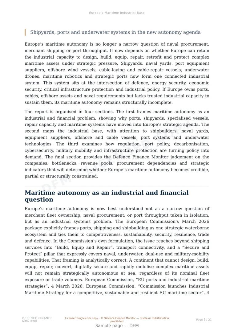 Sample page from “Europe’s Maritime Industrial Base” — 22-page report
