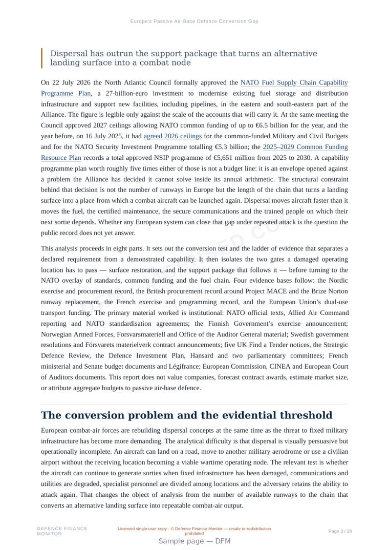 Sample page from “Europe’s Passive Air-Base Defence Conversion Gap” — 29-page report