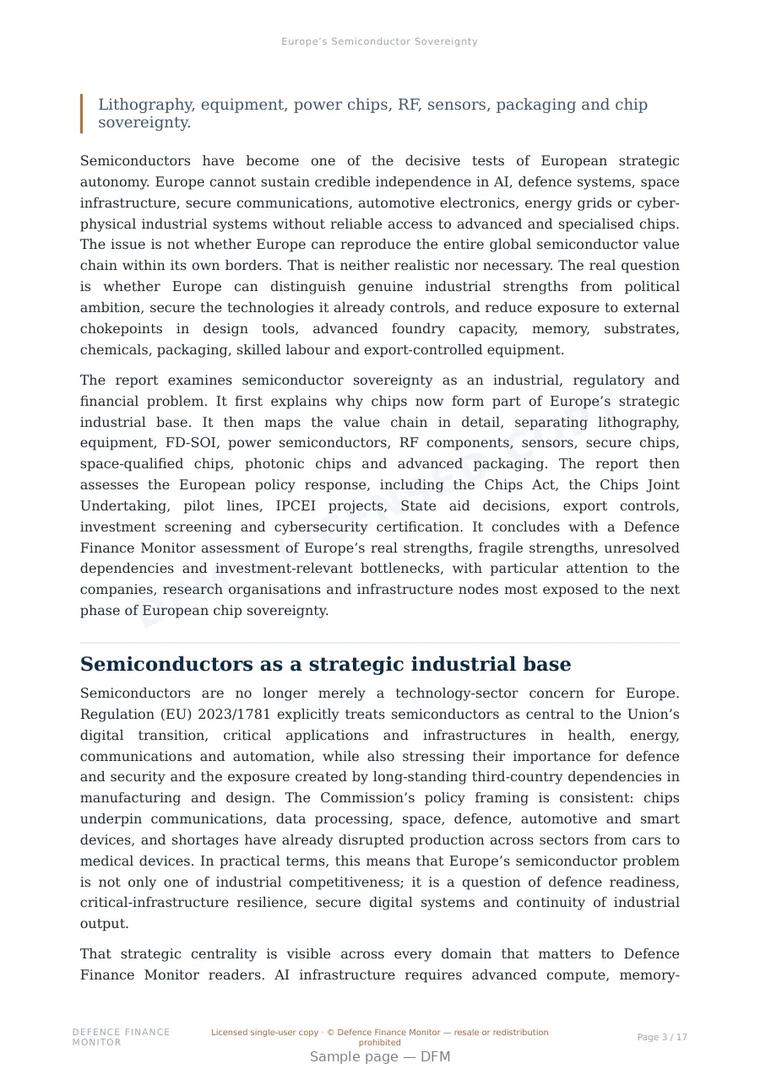 Sample page from “Europe’s Semiconductor Sovereignty” — 18-page report