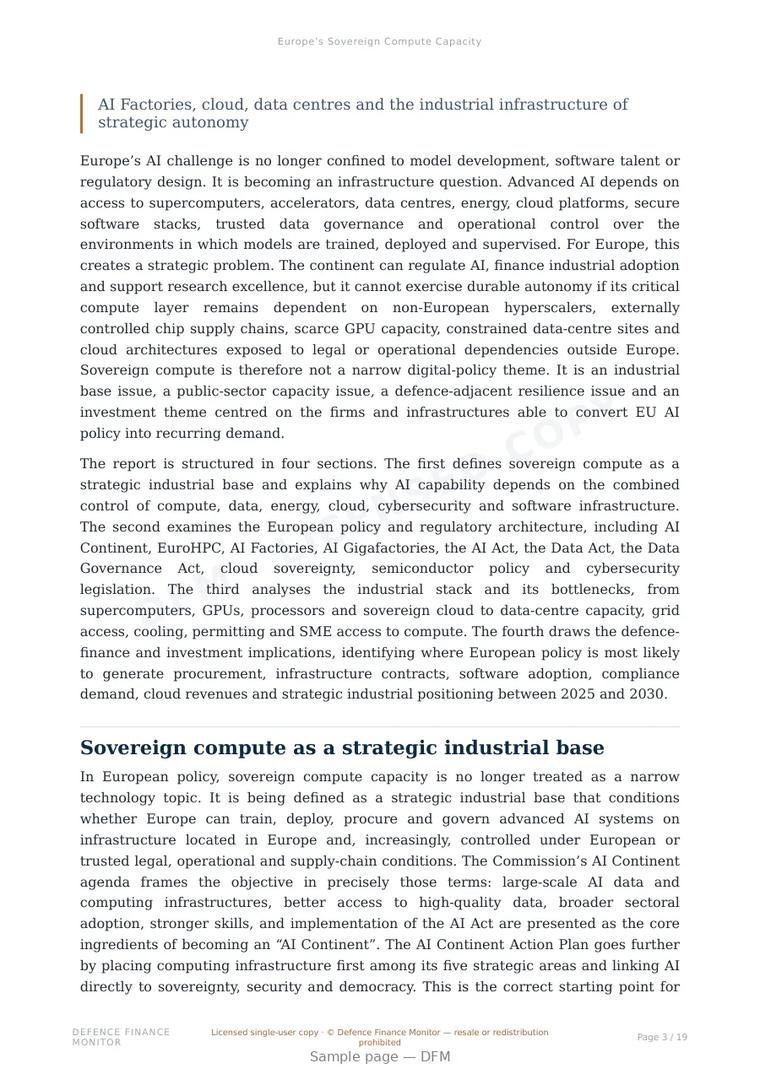Sample page from “Europe’s Sovereign Compute Capacity” — 20-page report