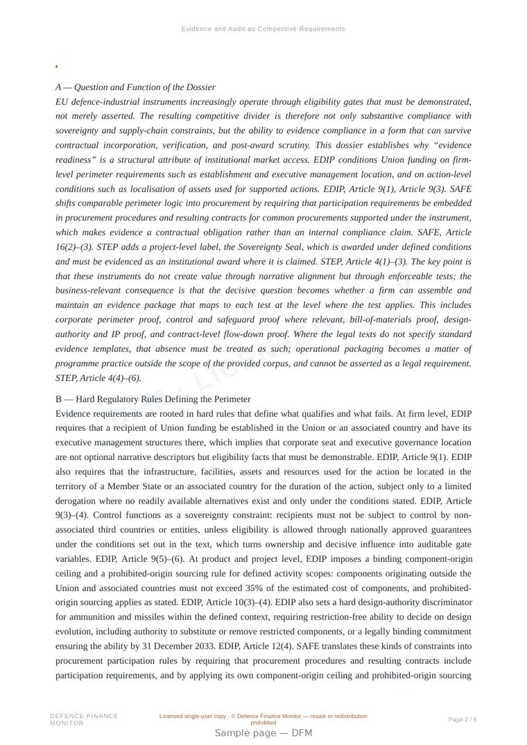 Sample page from “Evidence and Audit as Competitive Requirements” — 7-page report