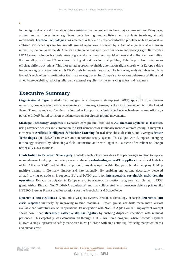 Sample page from “Evitado Technologies – Strategic Technological Analysis” — 42-page report