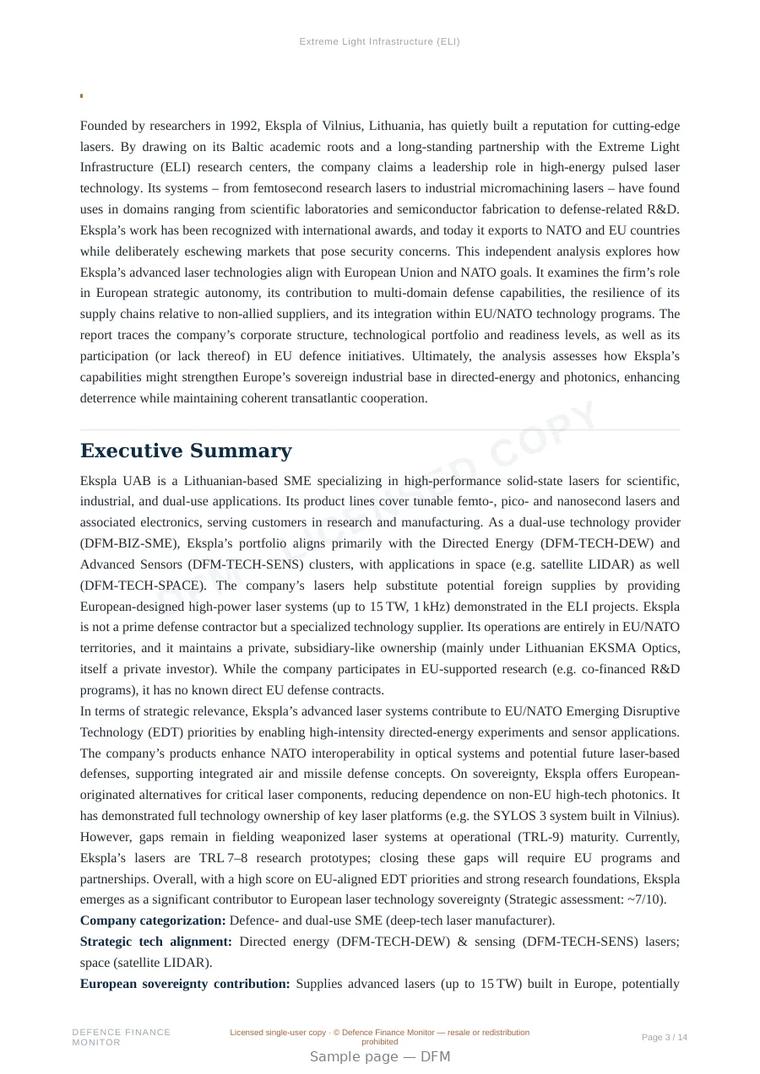 Sample page from “Extreme Light Infrastructure (ELI)” — 15-page report