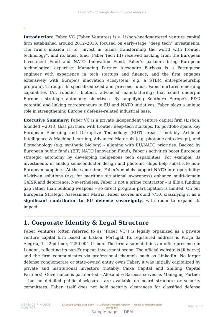 Sample page from “Faber VC” — 14-page report