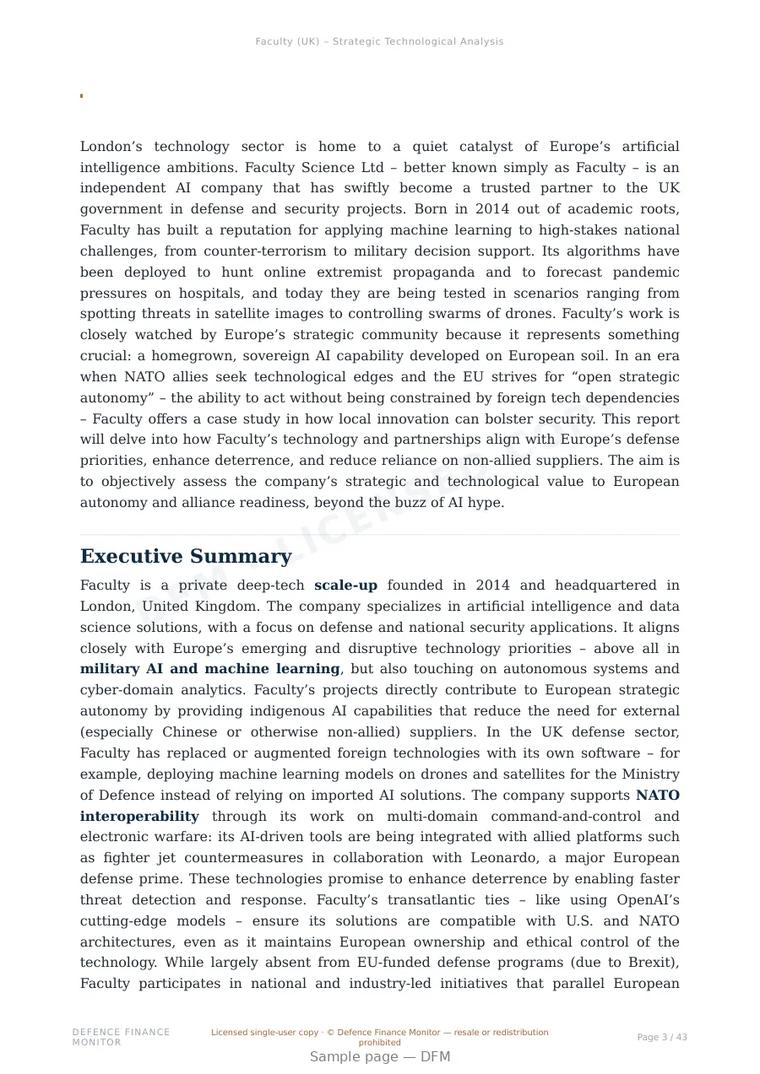 Sample page from “Faculty (UK) – Strategic Technological Analysis” — 44-page report