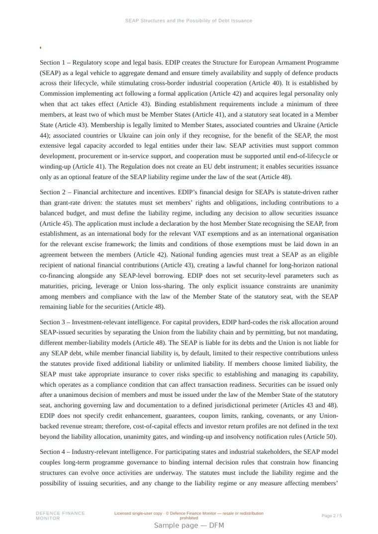 Sample page from “SEAP Structures and the Possibility of Debt Issuance” — 6-page report