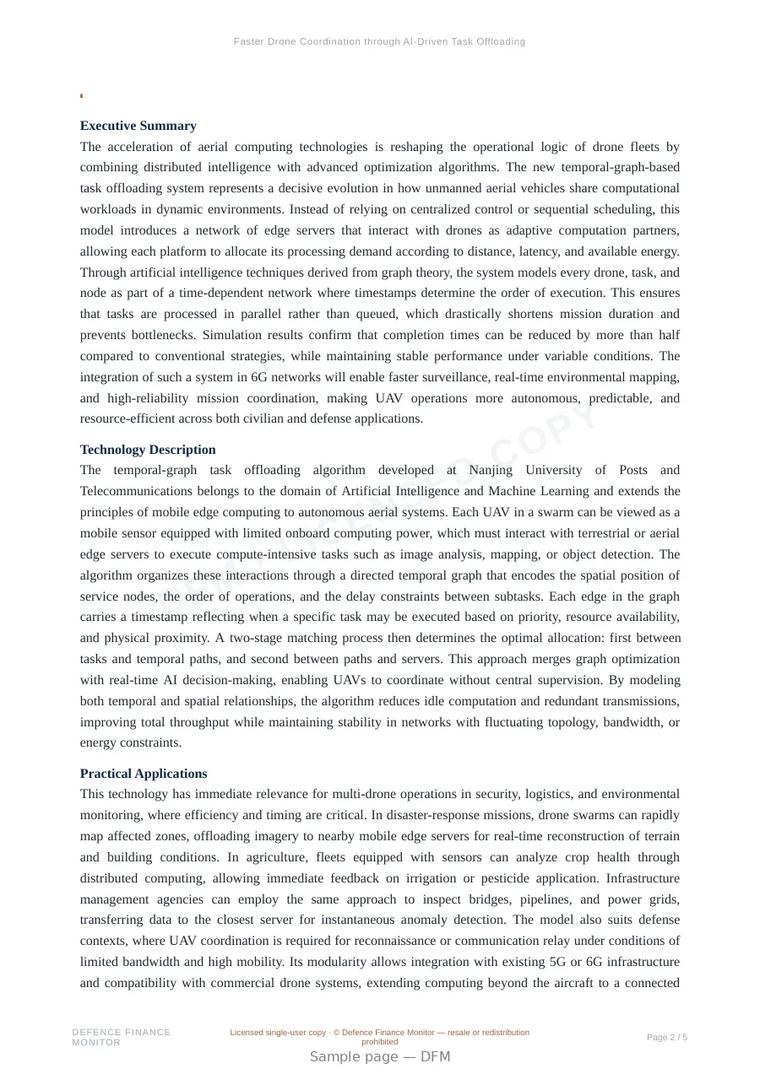 Sample page from “Faster Drone Coordination through AI-Driven Task Offloading” — 6-page report