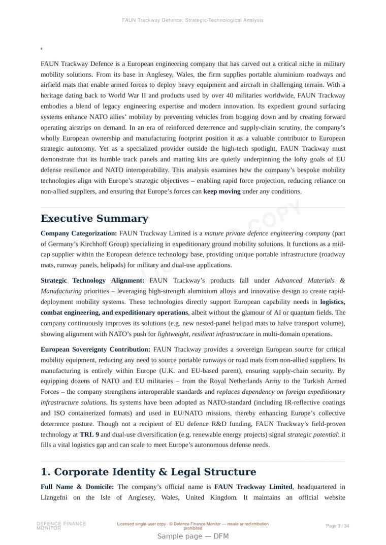 Sample page from “FAUN Trackway Defence” — 35-page report