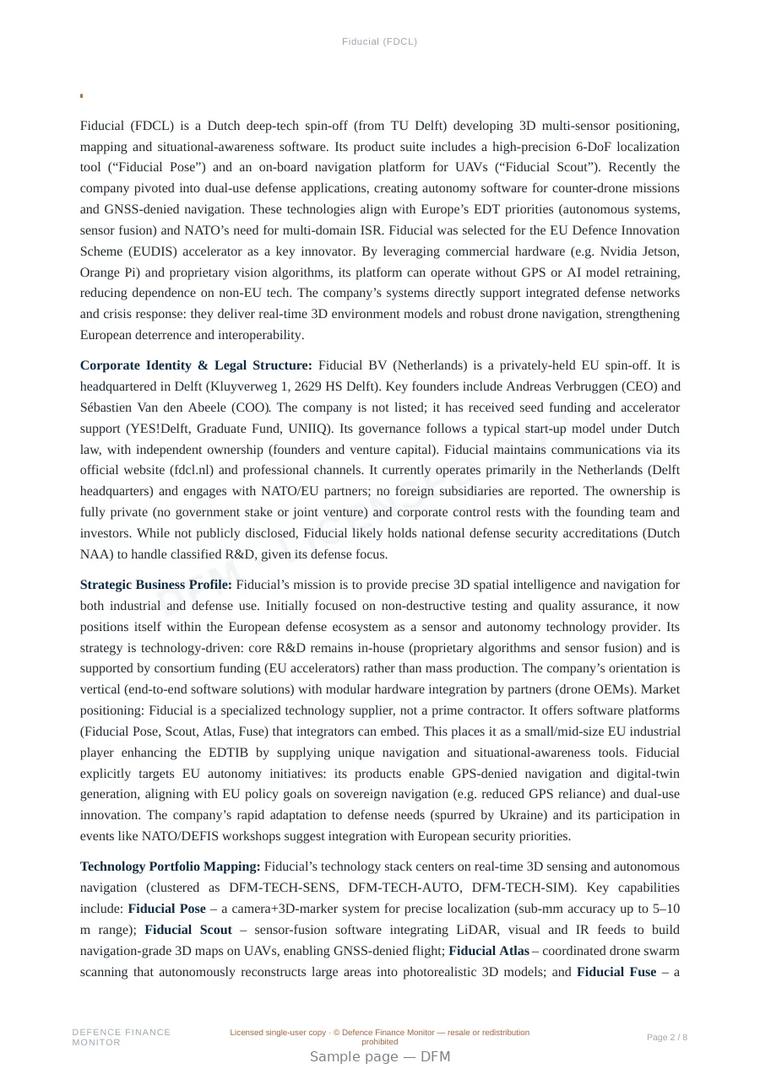 Sample page from “Fiducial (FDCL)” — 9-page report