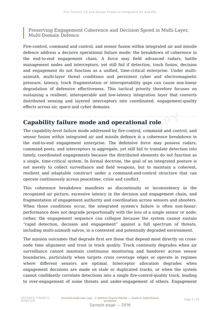 Sample page from “Fire-Control, C2 and Sensor Fusion in Integrated Air and Missile Defence” — 19-page report