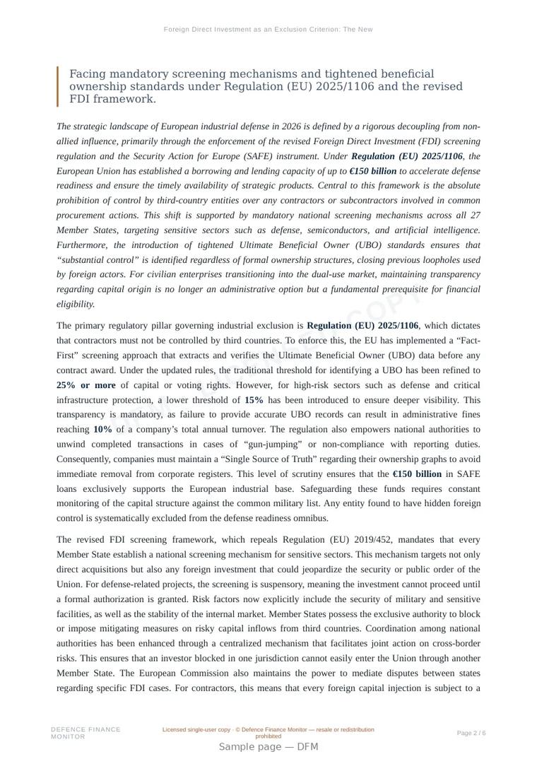 Sample page from “Foreign Direct Investment as an Exclusion Criterion: The New UBO Transparency” — 7-page report