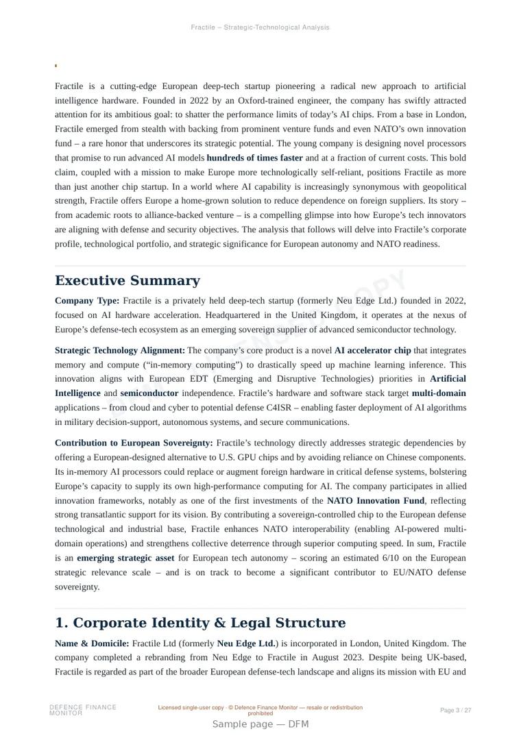 Sample page from “Fractile — United Kingdom semiconductors company” — 28-page report