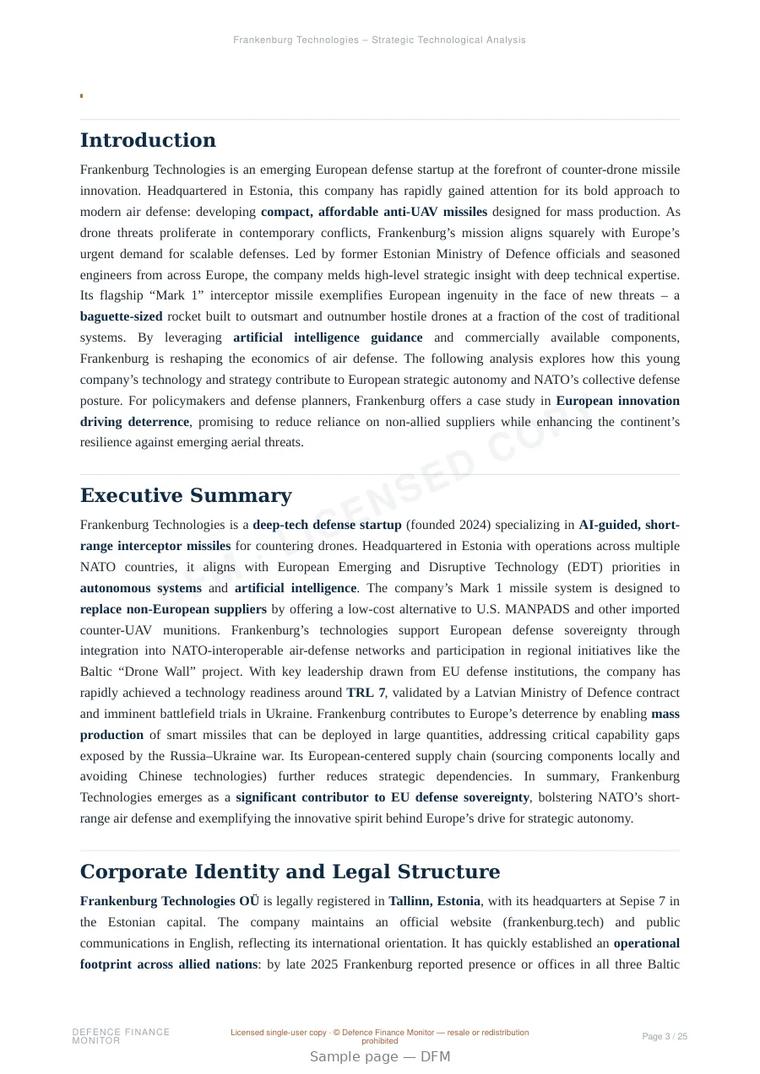 Sample page from “Frankenburg Technologies – Strategic Technological Analysis” — 26-page report