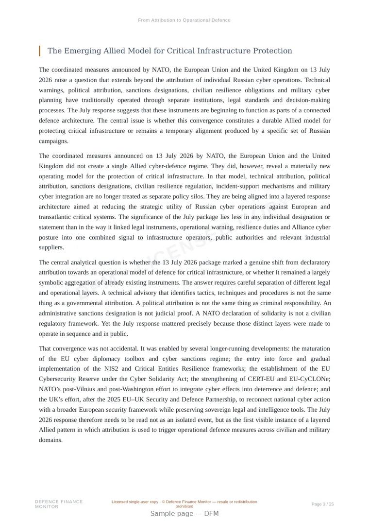 Sample page from “From Attribution to Operational Defence” — 26-page report