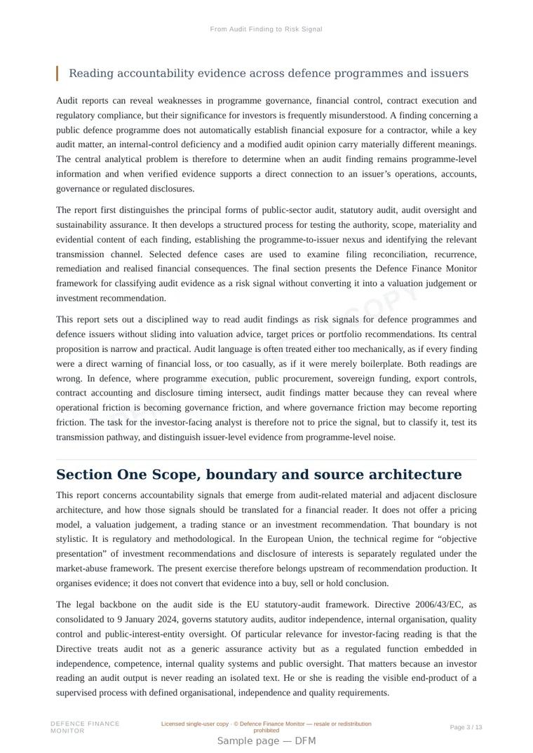 Sample page from “From Audit Finding to Risk Signal” — 14-page report