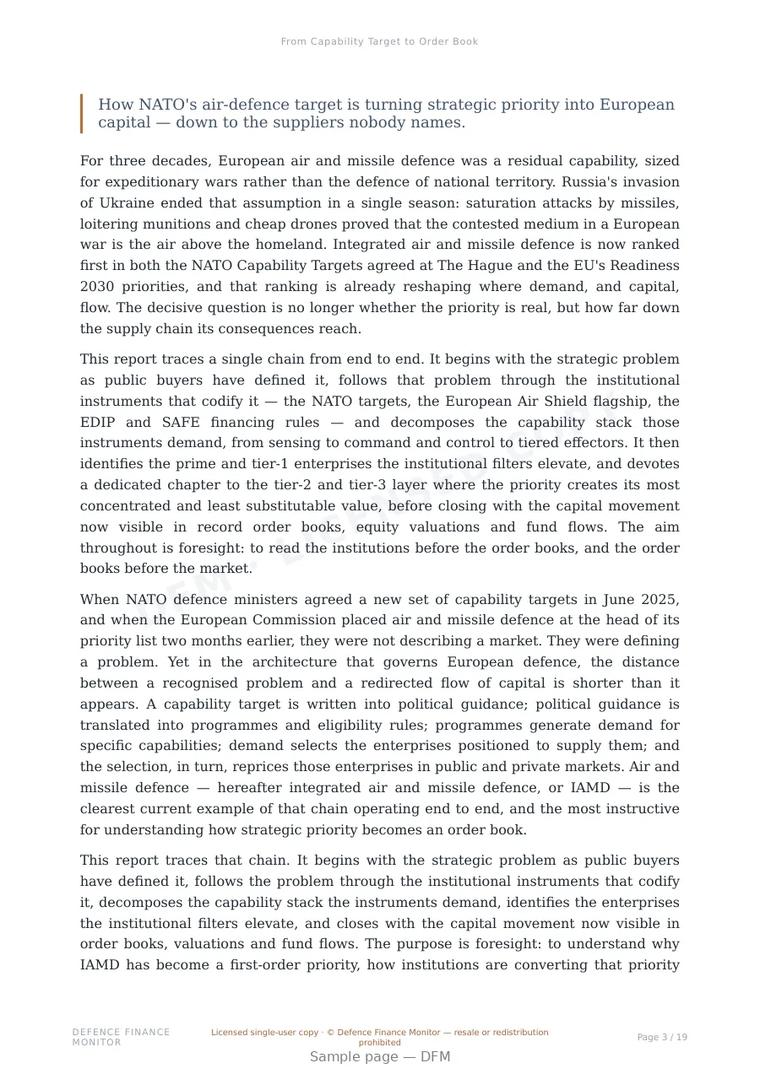 Sample page from “From Capability Target to Order Book” — 20-page report