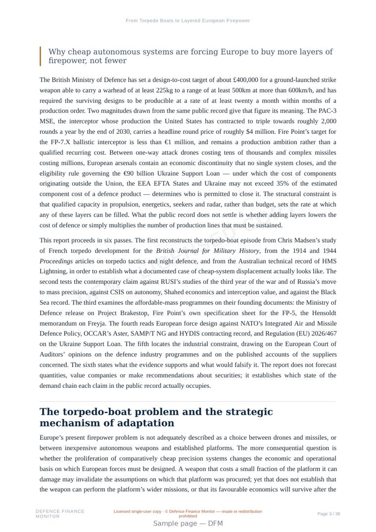 Sample page from “From Torpedo Boats to Layered European Firepower” — 39-page report