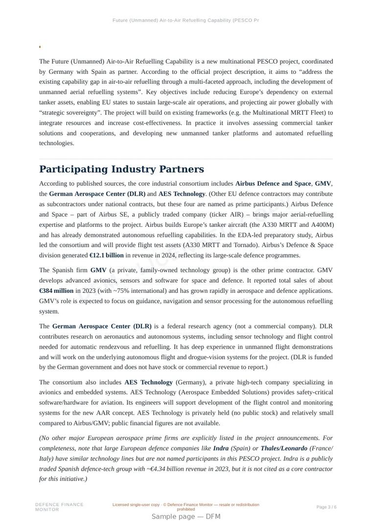 Sample page from “Future (Unmanned) Air-to-Air Refuelling Capability (PESCO Project)” — 7-page report