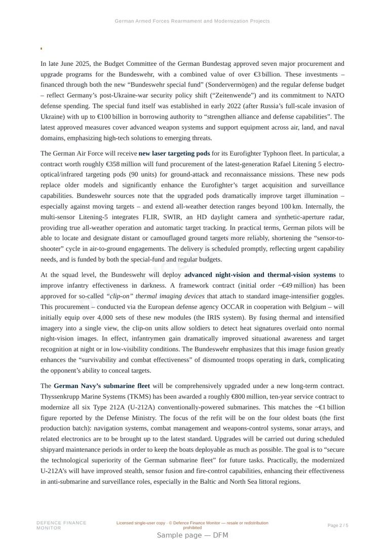 Sample page from “German Armed Forces Rearmament and Modernization Projects” — 6-page report