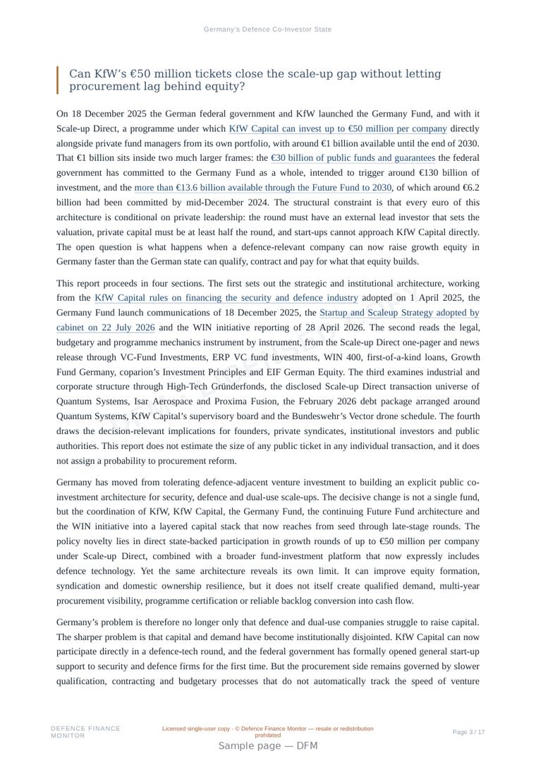 Sample page from “Germany’s Defence Co-Investor State” — 18-page report