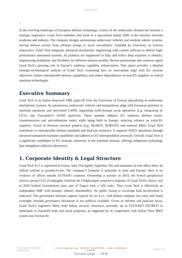 Sample page from “Graal Tech” — 11-page report
