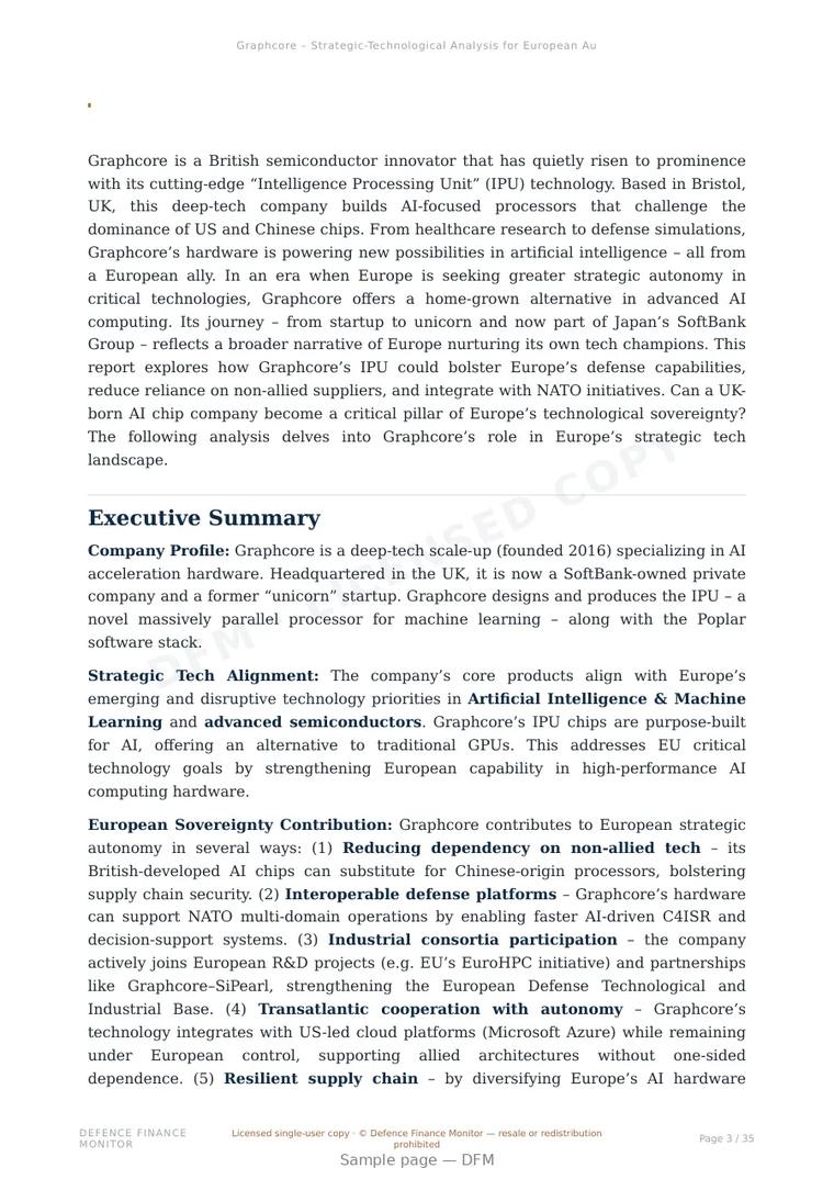 Sample page from “Graphcore — United Kingdom custom silicon company” — 36-page report