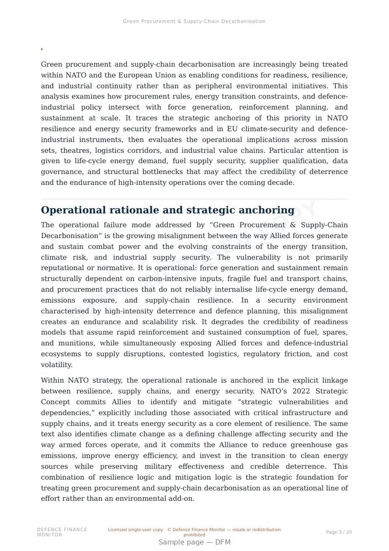 Sample page from “Green Procurement & Supply-Chain Decarbonisation” — 21-page report