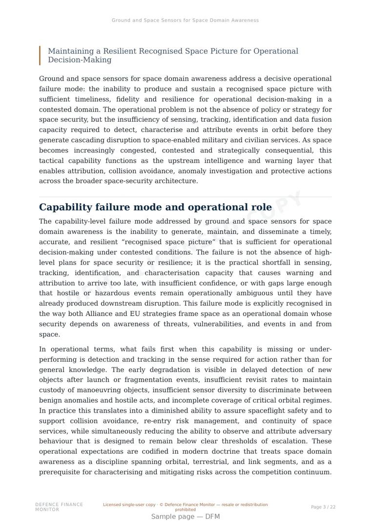 Sample page from “Ground and Space Sensors for Space Domain Awareness” — 23-page report