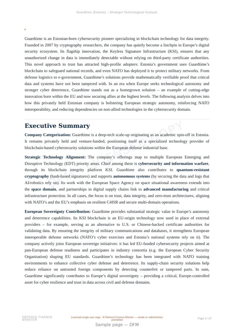 Sample page from “Guardtime — Estonia cryptography company” — 28-page report