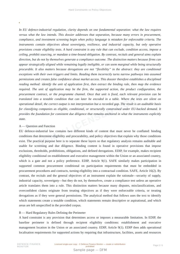 Sample page from “Hard Constraints vs Policy Objectives” — 7-page report