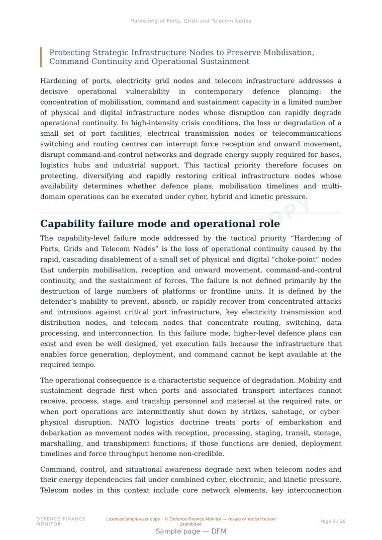 Sample page from “Hardening of Ports, Grids and Telecom Nodes” — 21-page report