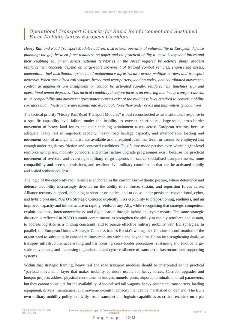 Sample page from “Heavy Rail and Road Transport Modules” — 17-page report