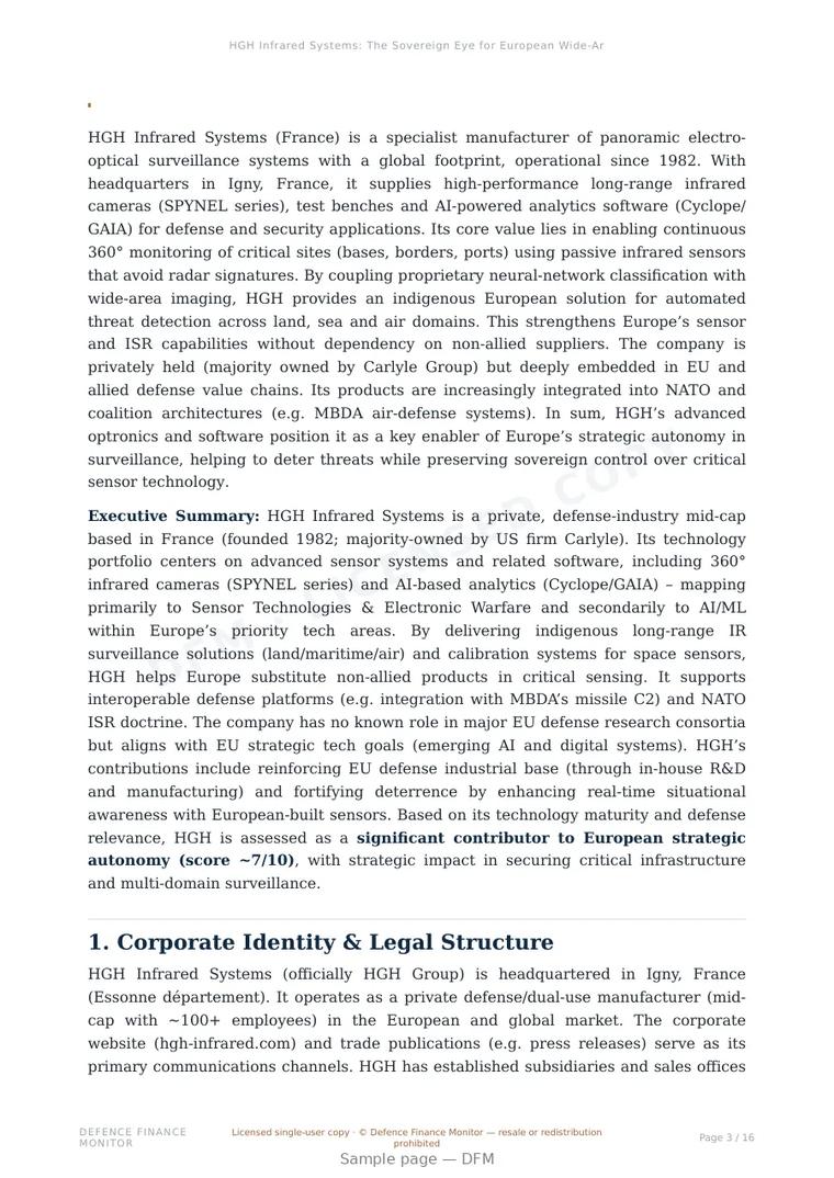 Sample page from “HGH Infrared Systems: The Sovereign Eye for European Wide-Area Surveillance” — 17-page report