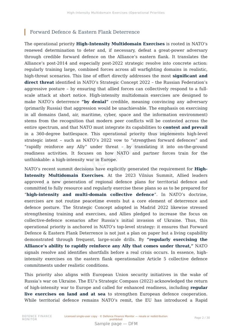 Sample page from “High-Intensity Multidomain Exercises (Operational Priorities)” — 31-page report
