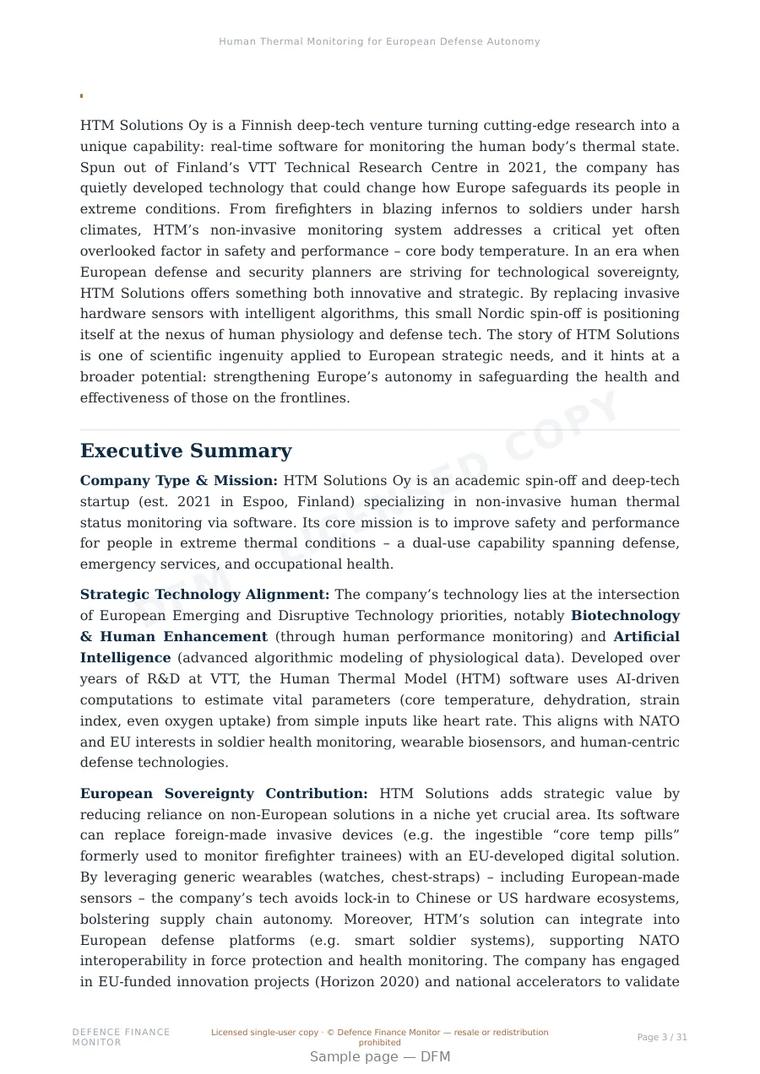 Sample page from “Human Thermal Monitoring for European Defense Autonomy” — 32-page report