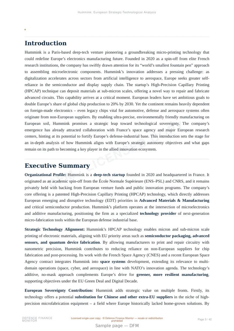 Sample page from “Hummink — France semiconductors company” — 43-page report