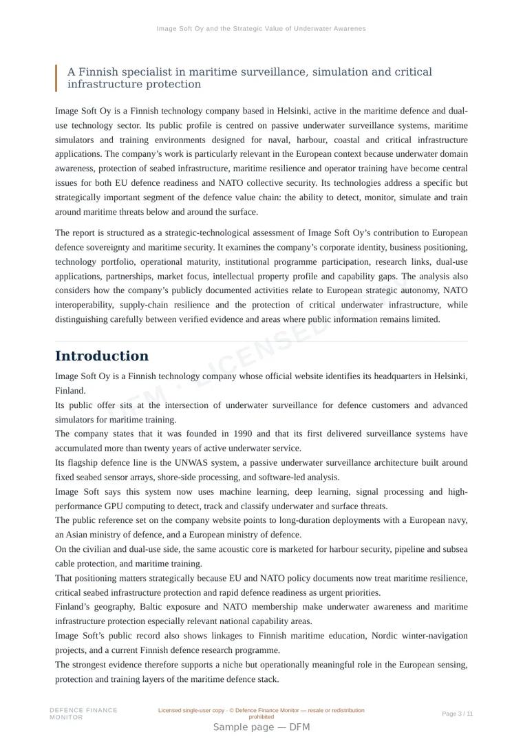 Sample page from “Image Soft Oy and the Strategic Value of Underwater Awareness” — 12-page report