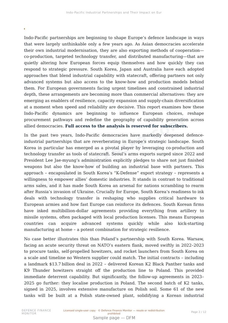 Sample page from “Indo-Pacific Industrial Partnerships and Their Impact on Europe’s Strategic Resilience” — 13-page report