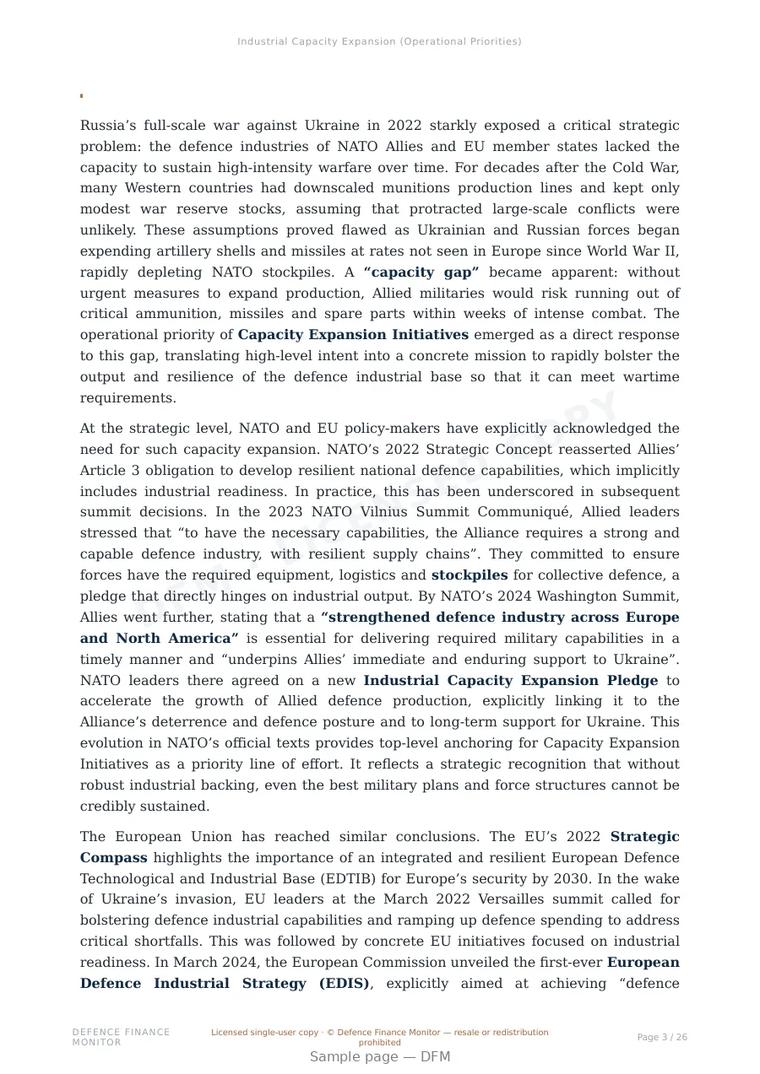 Sample page from “Industrial Capacity Expansion (Operational Priorities)” — 27-page report
