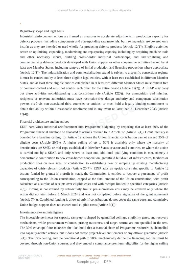 Sample page from “Industrial Reinforcement Actions and Capacity Ramp-Up under EDIP” — 6-page report