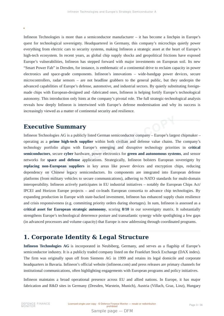 Sample page from “Infineon Technologies and Europe’s Strategic Semiconductor Autonomy” — 37-page report