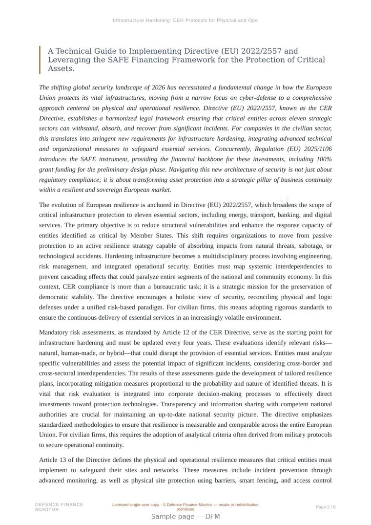 Sample page from “Infrastructure Hardening: CER Protocols for Physical and Operational Resilience” — 7-page report
